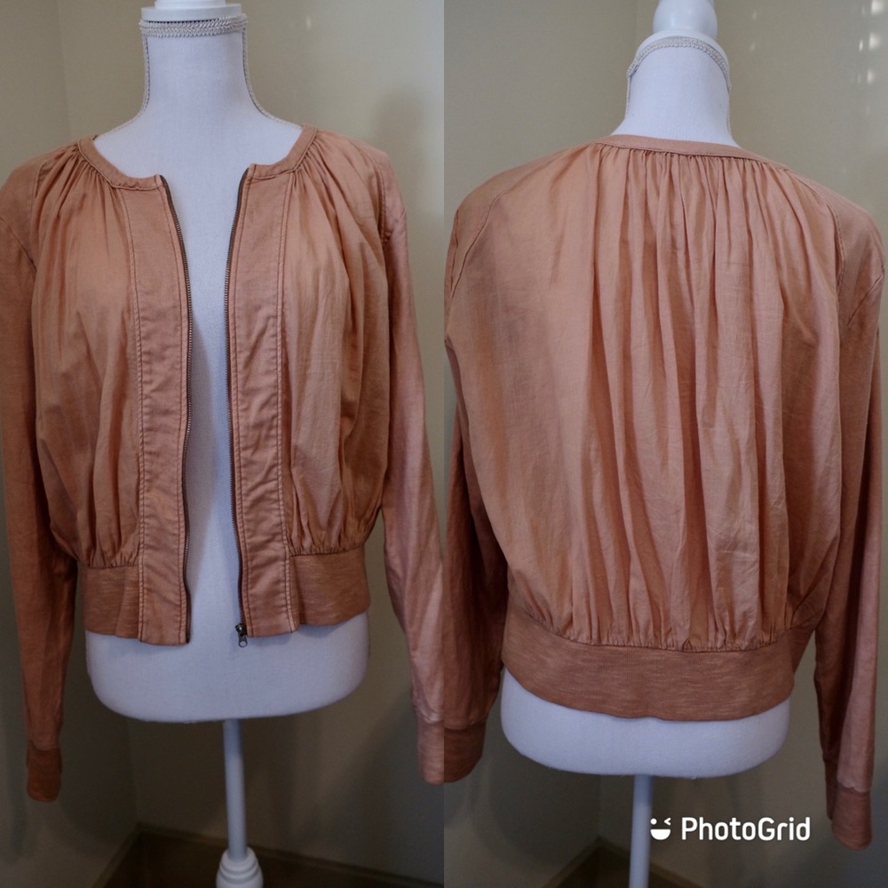 ANTHROPOLOGIE | Blush Zip-Up Linen & Canvas Jacket